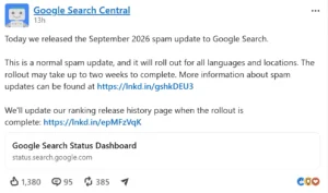 Official LinkedIn post from Google Search Central
