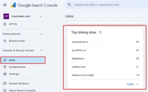 Top Linking Sites for Crawl Vision inside GSC
